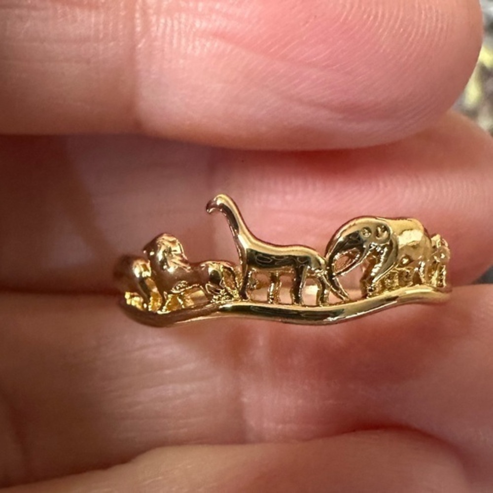 African Safari Animal Elephant Lion Zebra Giraff Gold 14k Vermeil Ring